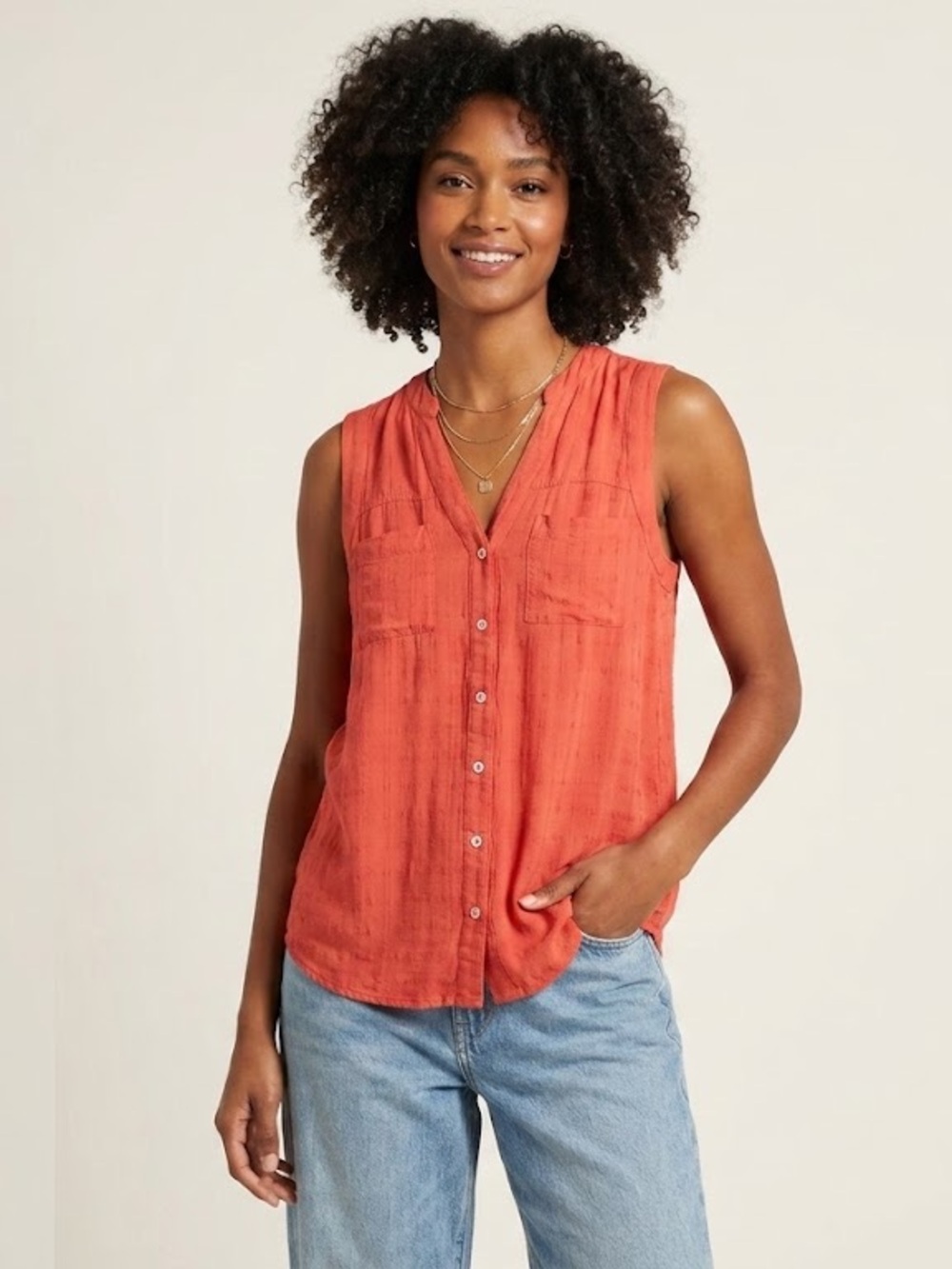 Maeve Anthropologie Orange Textured Button-Down Tank Top | Size 6